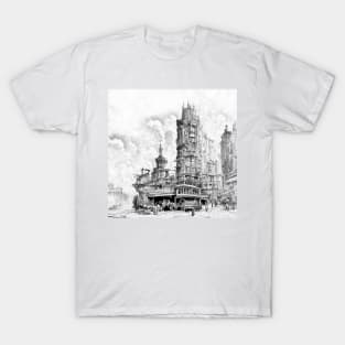 Steampunk city black and white T-Shirt